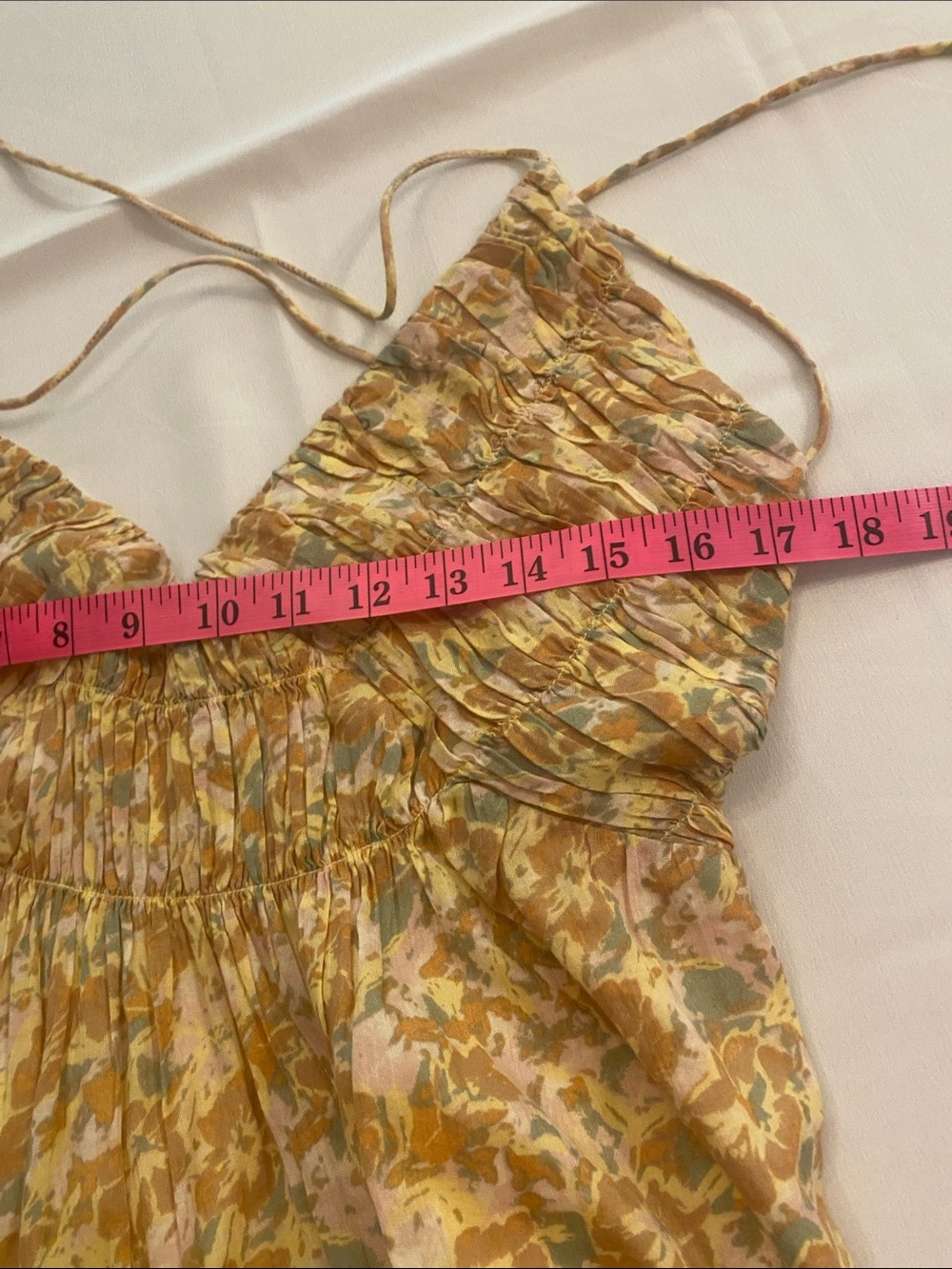 Women’s Yellow Floral Summer Maxi Dress Smocked Waist adjustable ties size large - Picture 12 of 12
